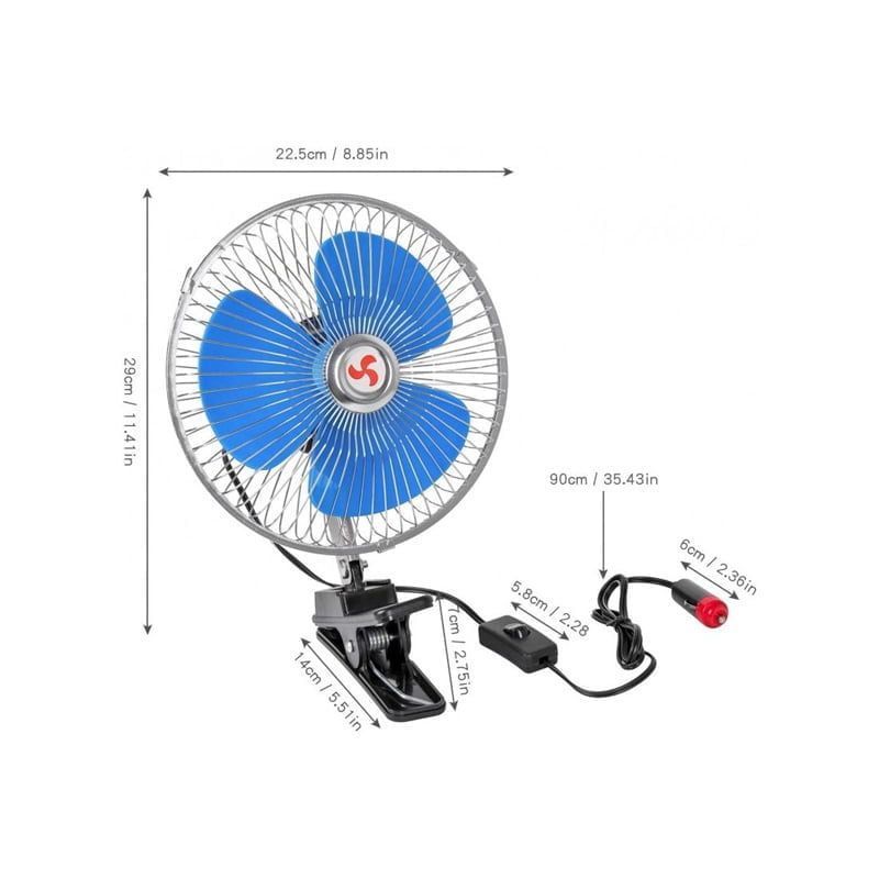 Ανεμιστήρας Αυτοκινήτου 10″ με Κλιπ – 12V Περιστρεφόμενος – Oscillating Fan - Image 2