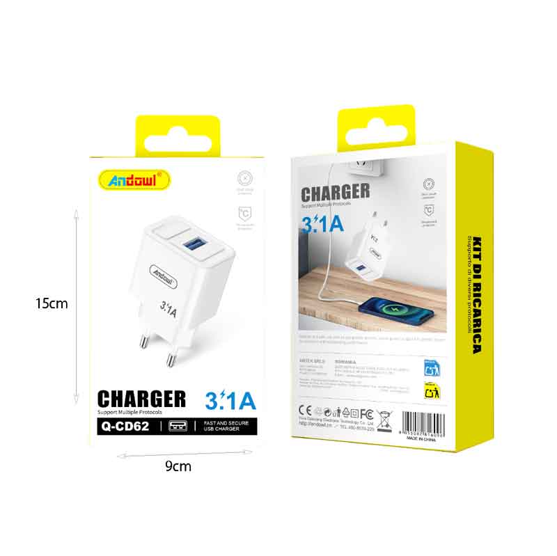Andowl Φορτιστής κινητού USB Διπλός 3.1A Q-CD62- Mobile charger - Image 2