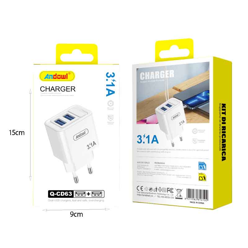 Andowl Φορτιστής κινητού USB Διπλός 3.1A Q-CD63 - Mobile charger - Image 2