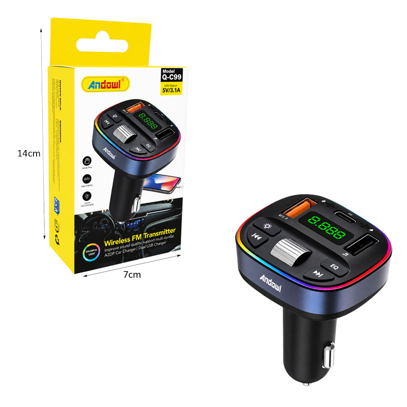 Andowl Ασύρματος FM Transmitter Αυτοκινήτου Bluetooth με Διπλή Θύρα USB και Οθόνη LED Q-C99 - Wireless Bluetooth FM Transmitter Car Charger - Image 2