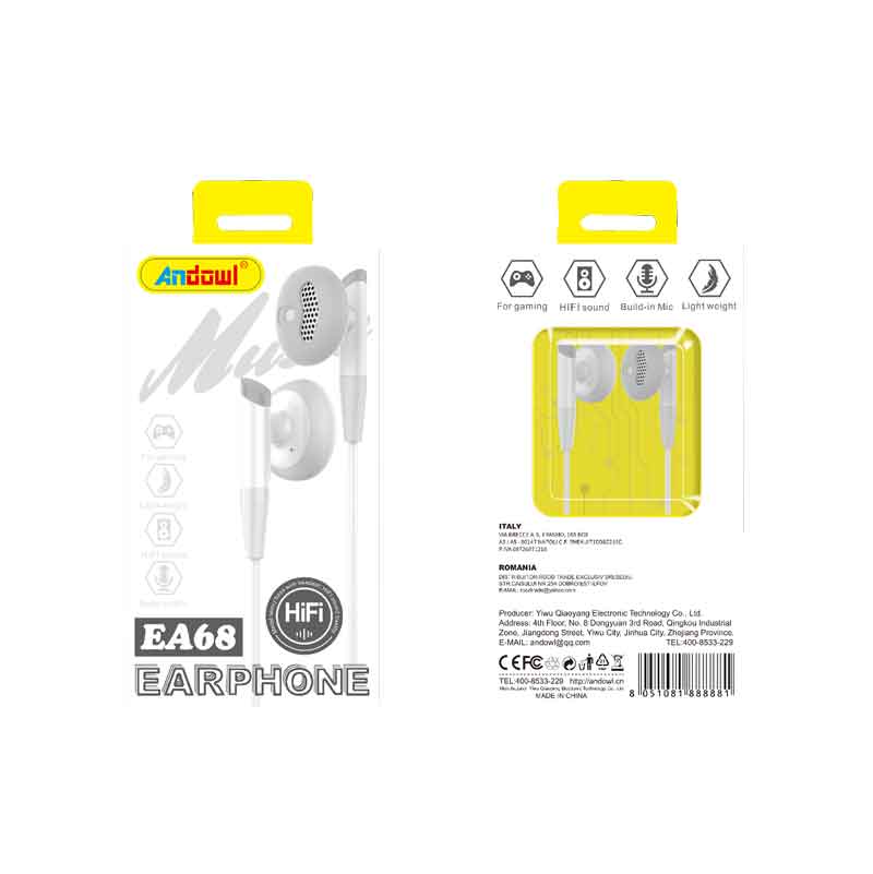 Andowl Ενσύρματα Ακουστικά με AUX 3.5mm EA68 - Earphone - sukki.gr