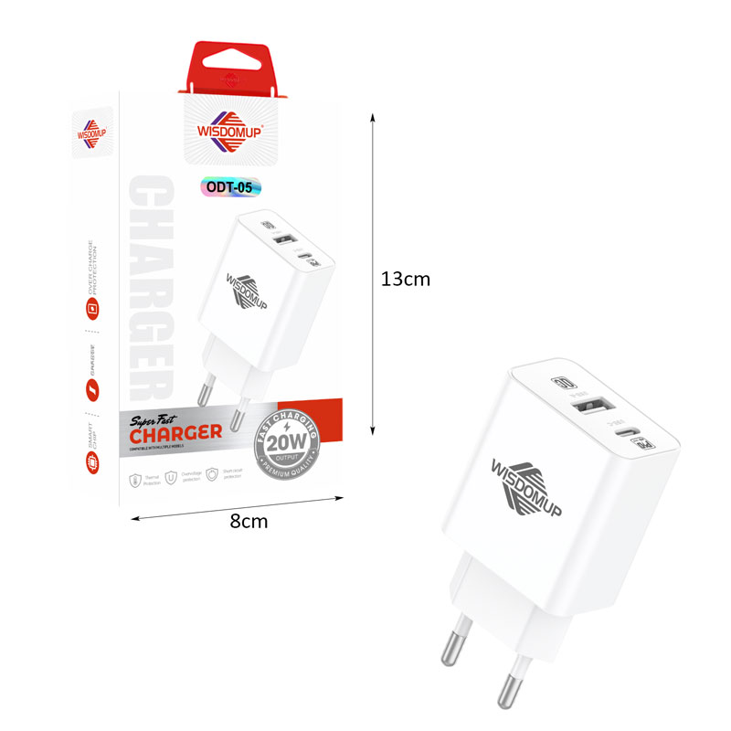 Wisdomup Φορτιστής 20W USB & Type C Διπλής Θύρας Ταχείας Φόρτισης ODT-05 – 20W Dual Port USB & Type C Fast Charger - Image 2