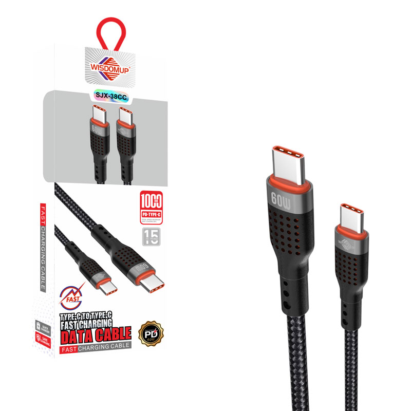 Wisdomup Καλώδιο Φόρτισης USB-C σε USB-C Ταχείας Φόρτισης 60W SJX-38CC- USB-C to USB-C Fast Charging Cable - sukki.gr