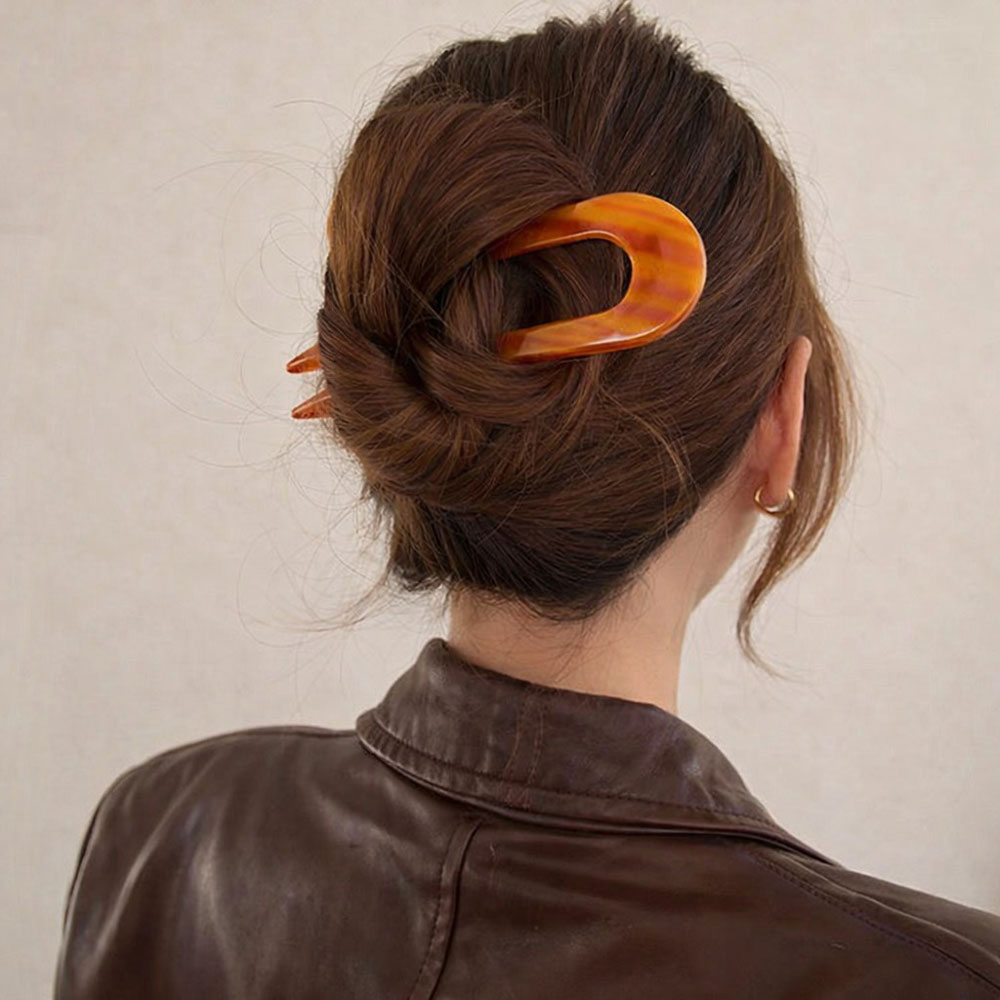 Κοκαλάκι Μαλλιών Δίχαλο Πορτοκαλί Τόνοι - Tortoise Hair Fork Clip - Image 2