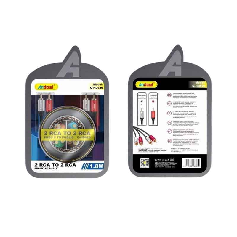 Andowl Καλώδιο 2 RCA σε 2 RCA 2.0 Μέτρα Q-HD620 - 2 RCA to 2 RCA Cable 2.0M Q-HD620 - sukki.gr