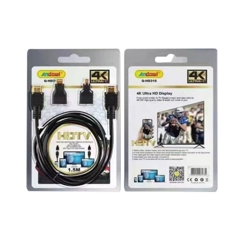 Andowl Καλώδιο οθόνης 4K Ultra HD HD310 - Cable HDMI male - HDMI male 1.5m Μαύρο - sukki.gr