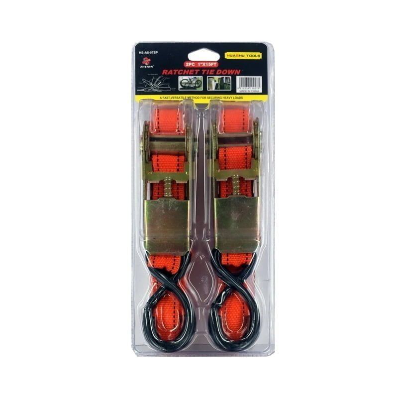 Zhexin Ιμάντας φορτίων 2τεμ 1" x 15FT - Λουριά για στερέωση φορτίου HS-A5-07SP - Ratchet tie - sukki.gr