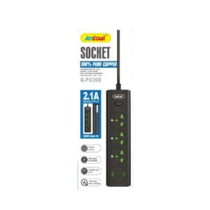 Andowl Πολύπριζο με Αγγλική Πρίζα 3 Θέσεων + 2 USB Θύρες με Διακόπτη Q-PX300 - Socket - sukki.gr